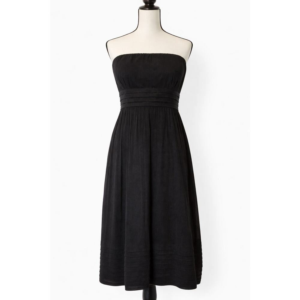 J.Crew Black 100% Silk Strapless Empire Waist Midi Dress Womens 16 Lined Classic